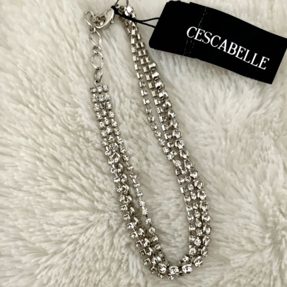 NWT Cescabelle Silver Multi-Strand Rhinestone Statement Bracelet